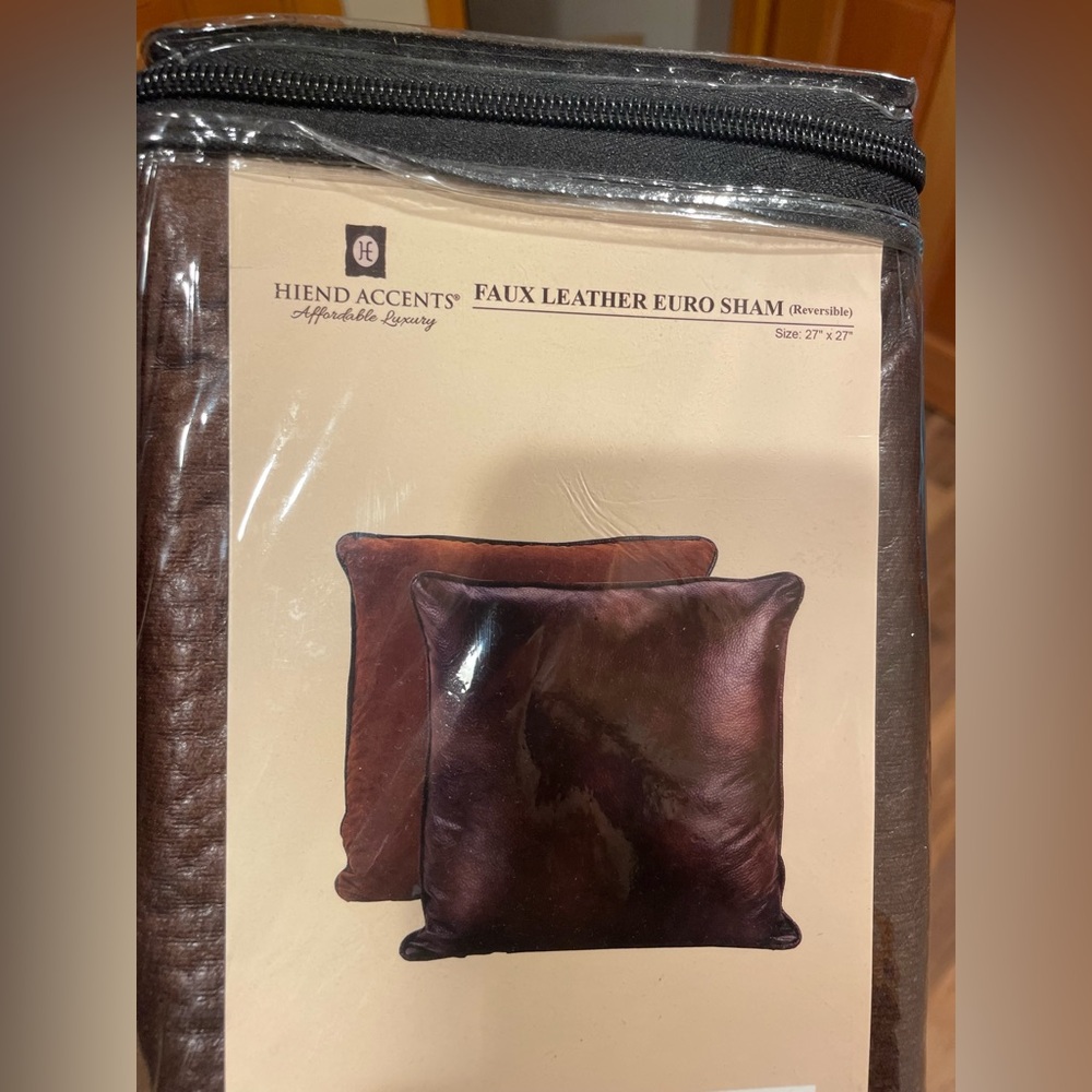 Faux Leather Euro Sham in Rich Brown